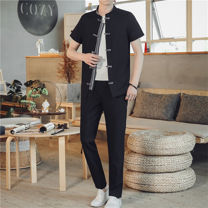 夏季套装男士两件套风复古唐装名族风T恤A334-TZ021-P65图片