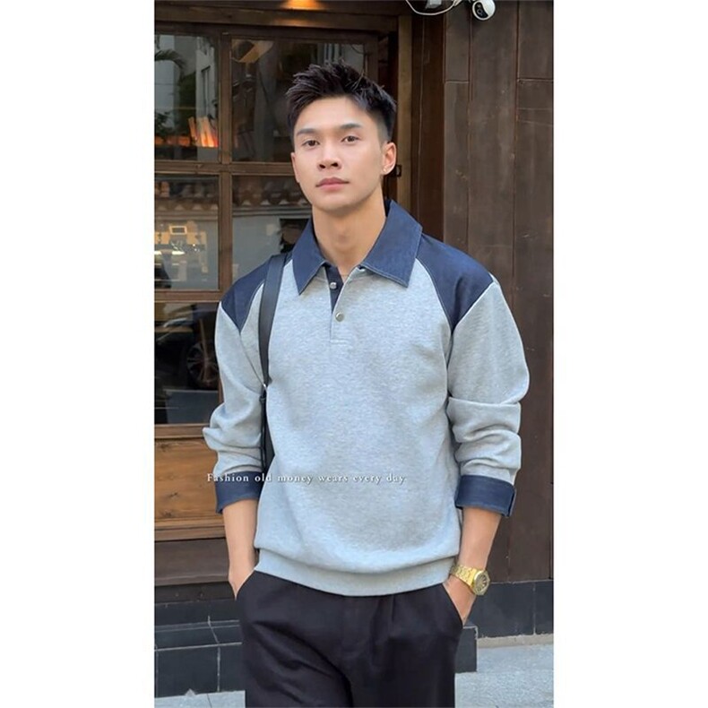 1506-1/WF-T261/P53弛感翻领拼接卫衣POLO衫，男装Polo衫，星座1506-1