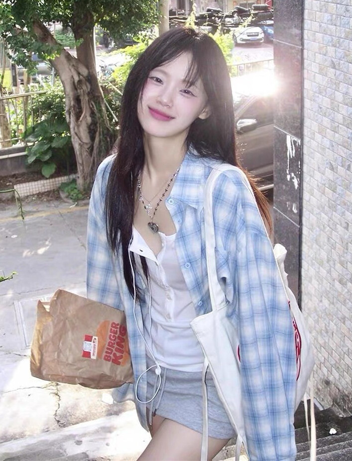 长袖衬衣外套蓝色格子衬衫女春秋慵懒风宽松休闲百搭上衣CS364,男装衬衫,星座1116A（原606A-3）
