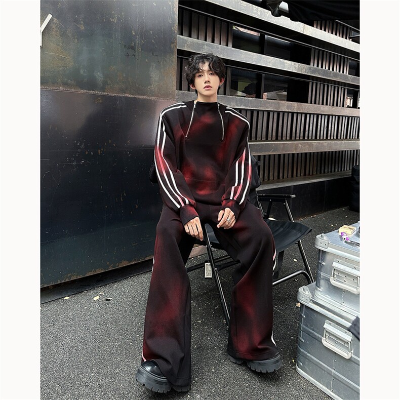 24男手工喷绘条纹运动设计垫肩卫衣休闲套装TZ18-衣服p118裤子p78，男装休闲套装，电商B288