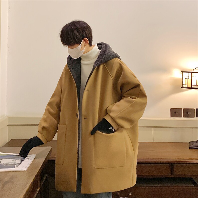 连帽羊羔毛呢料拼接撞色呢子大衣23冬男生外套XZ514-2-F586-P135,女装短外套,星座514-2(原B239)