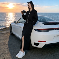 港风时尚休闲套装裙女春季新款玫红色开衫卫衣开叉半身裙两件套潮，女装套装/套裙，江南