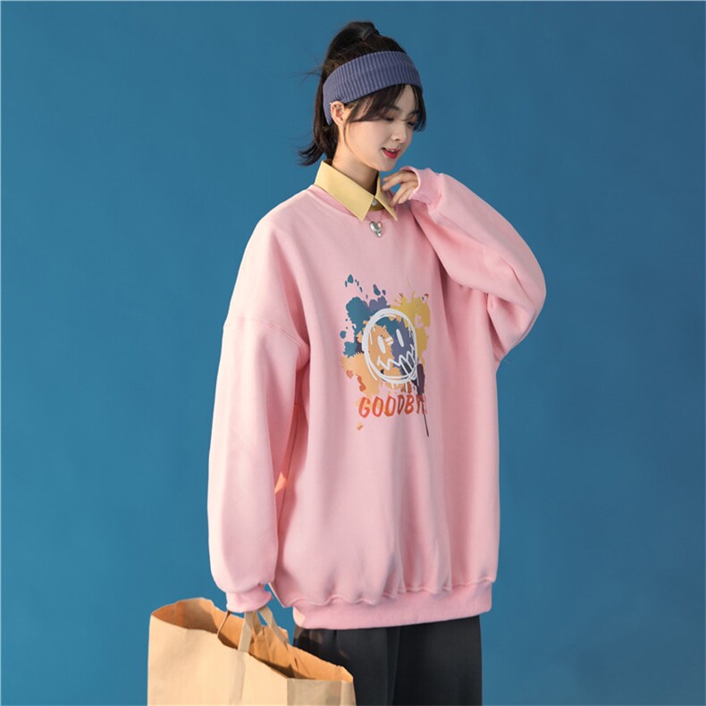 中性港风秋季新款潮流印花圆领卫衣宽松外套/WY86P38，女装短外套，电商D325
