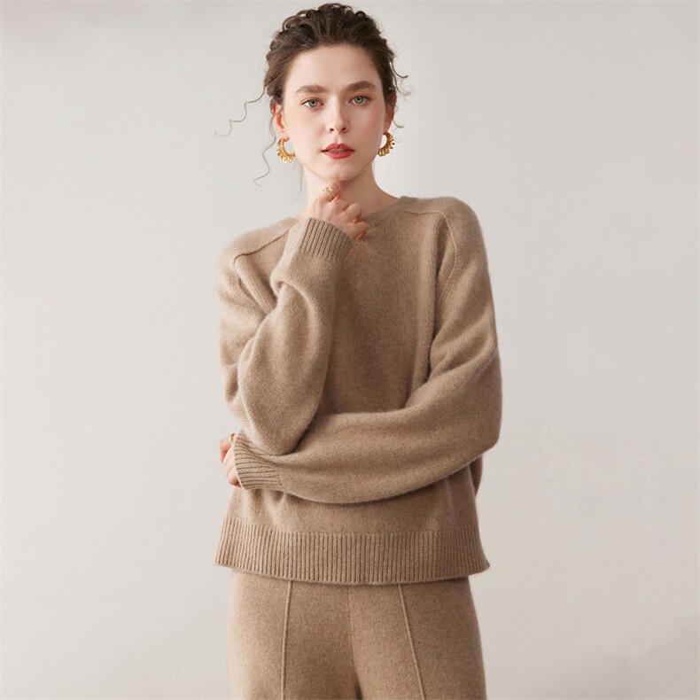 慵懒减龄马鞍肩山羊绒衫圆领女宽松韩版厚毛衣2025秋冬针织羊毛衫,针织衫/毛衣,绒创羊绒