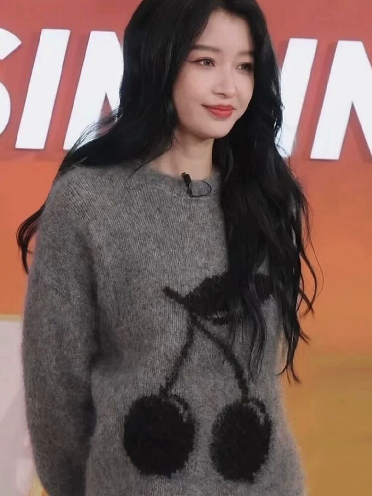 秋冬新款时尚百搭羊毛衫舒适保暖显瘦樱桃图案女装毛衣,女装羊毛衫,莺澜羊绒