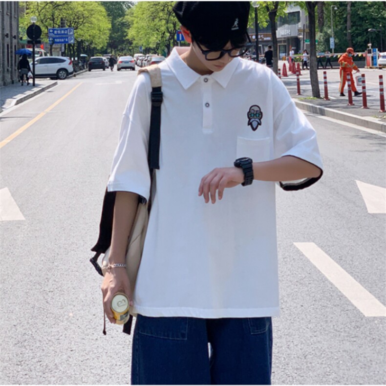 夏季高点击龙珠印花港风短袖翻领T恤男五分袖Polo衫T14P35,男装T恤,电商A113-2