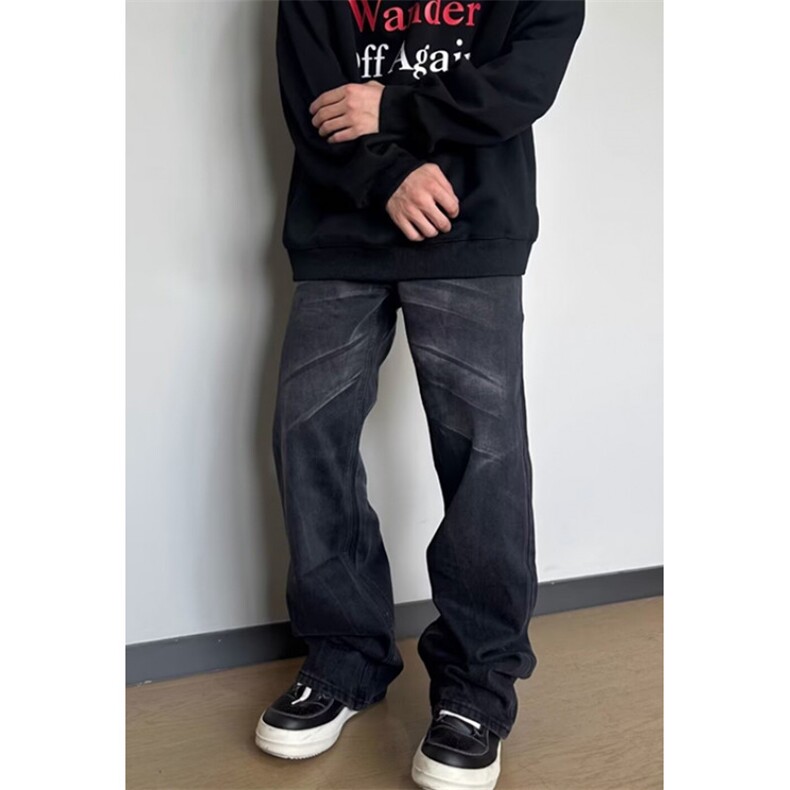 做旧水洗黑色直筒牛仔裤男款潮牌宽松休闲长裤男士裤子N1199,男装牛仔裤,星座1116A（原606A-3）