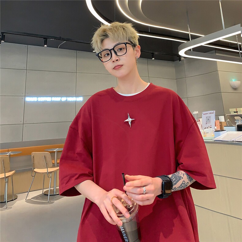 港风可拆卸四芒星多色短袖T恤男DT77783P16块特价：供抖音视频,男装T恤,星座227-7