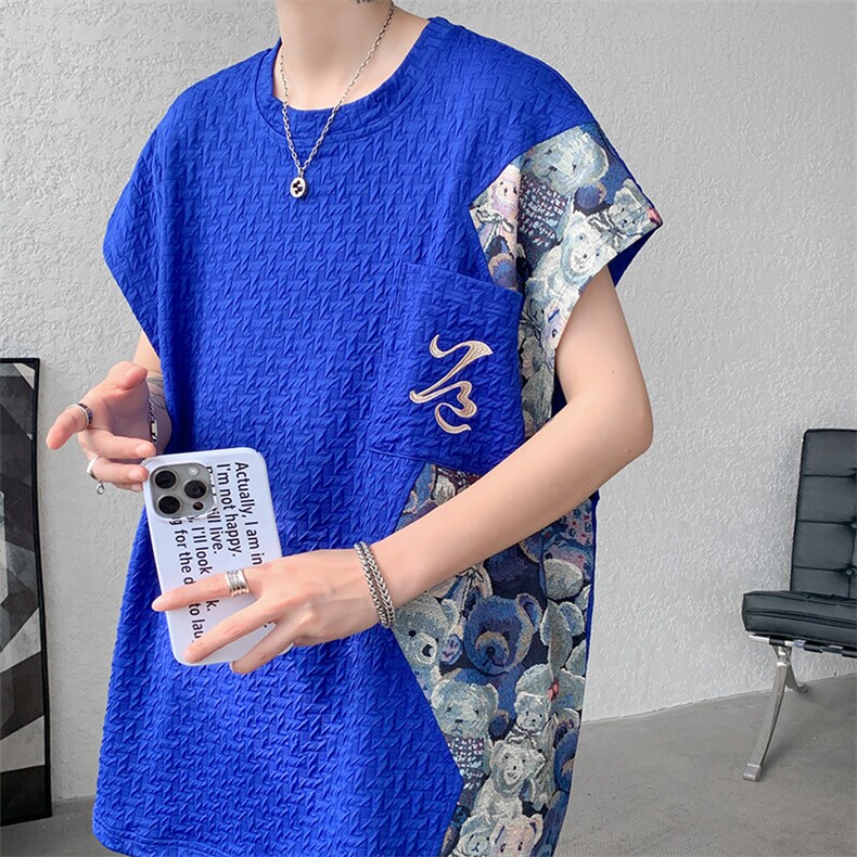 现货 DSA059-T10037-P32 夏季新款撞色拼接小熊大码无袖T恤图片