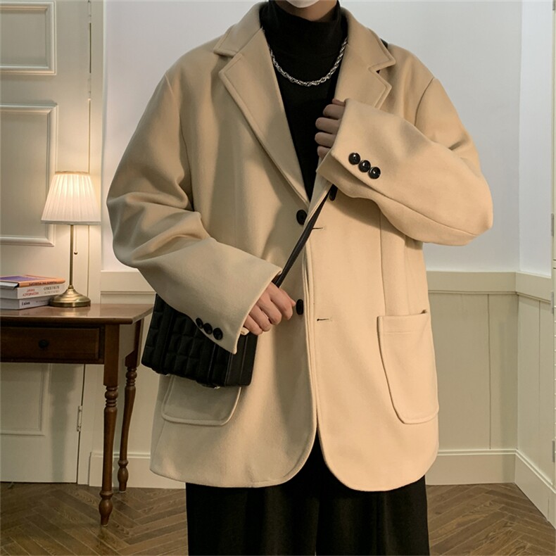N6169/P95加棉P105冬季新开叉呢料毛呢西服男宽松外套上衣呢大衣图片
