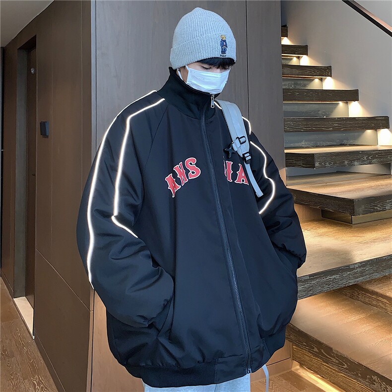 港风新品反光宽松男士棉衣韩版百搭情侣棉服冬装外套G1030P118,男装棉衣,电商A339