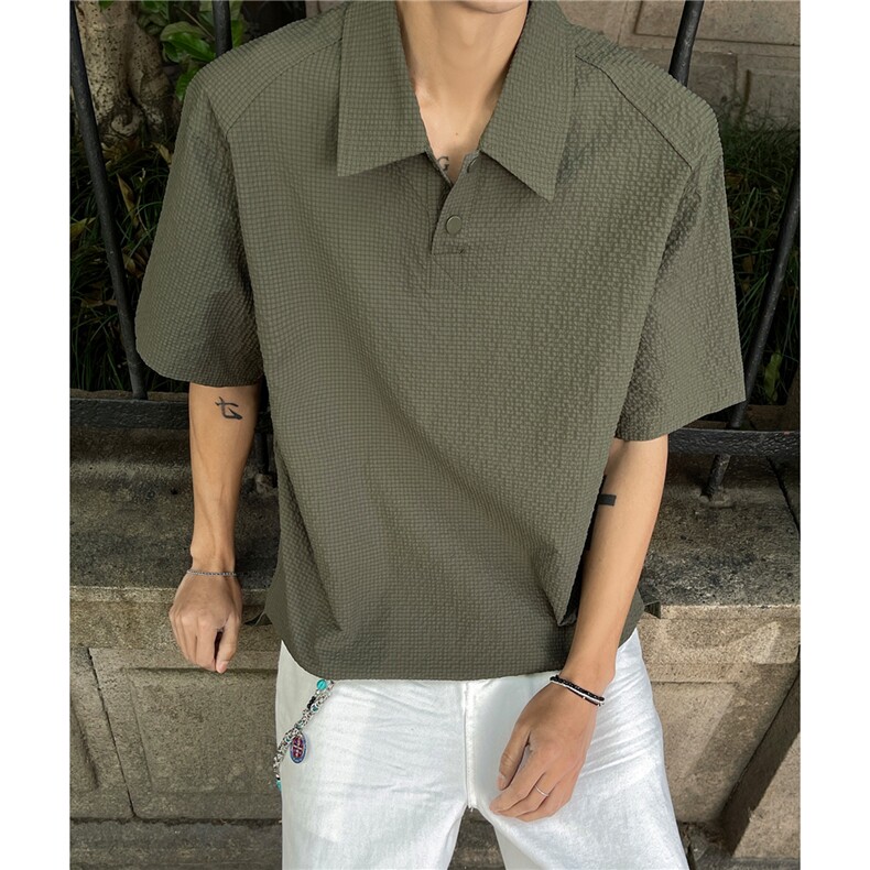 26夏季美式速干透气泡泡纱短袖polo衫翻领T恤上衣男H1097特P28,男装T恤,电商A341