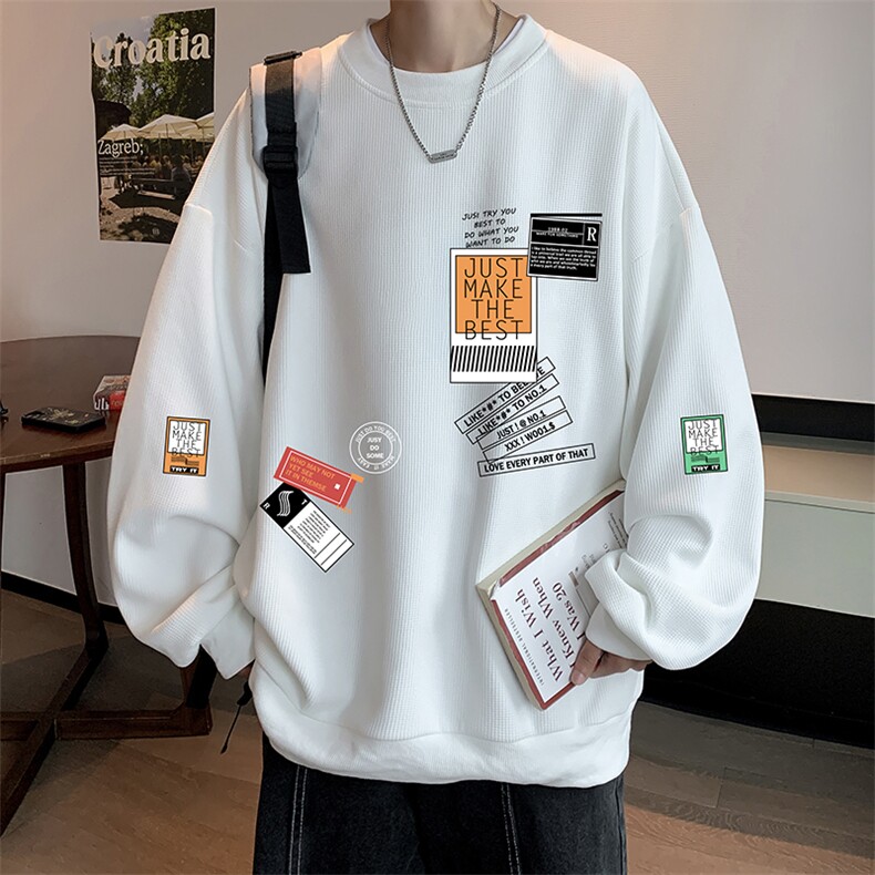 华夫格卫衣圆领卫衣男大码长袖t恤男外套 HW76121-P30加绒款-P40图片