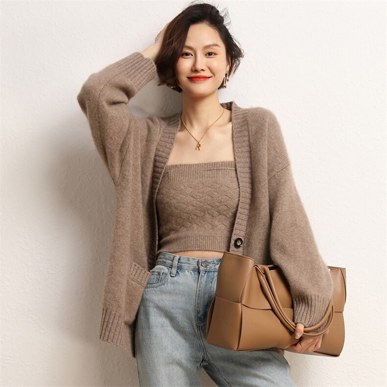 开衫女V领秋冬慵懒软糯休闲宽松保暖羊绒针织衫,女装羊绒衫,五色羊羊绒