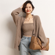 开衫女V领秋冬慵懒软糯休闲宽松保暖羊绒针织衫，女装羊绒衫，五色羊羊绒