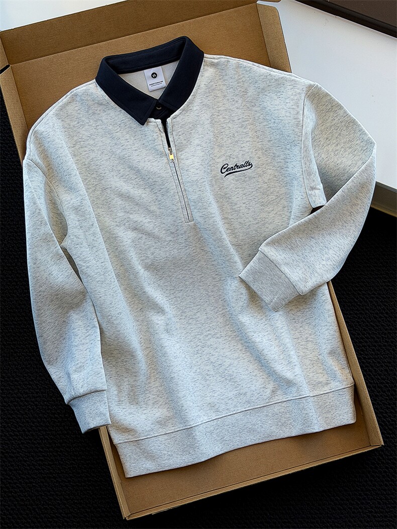 新款假两件polo领卫衣套头上衣N6615-P75,男装卫衣,星座1012-1