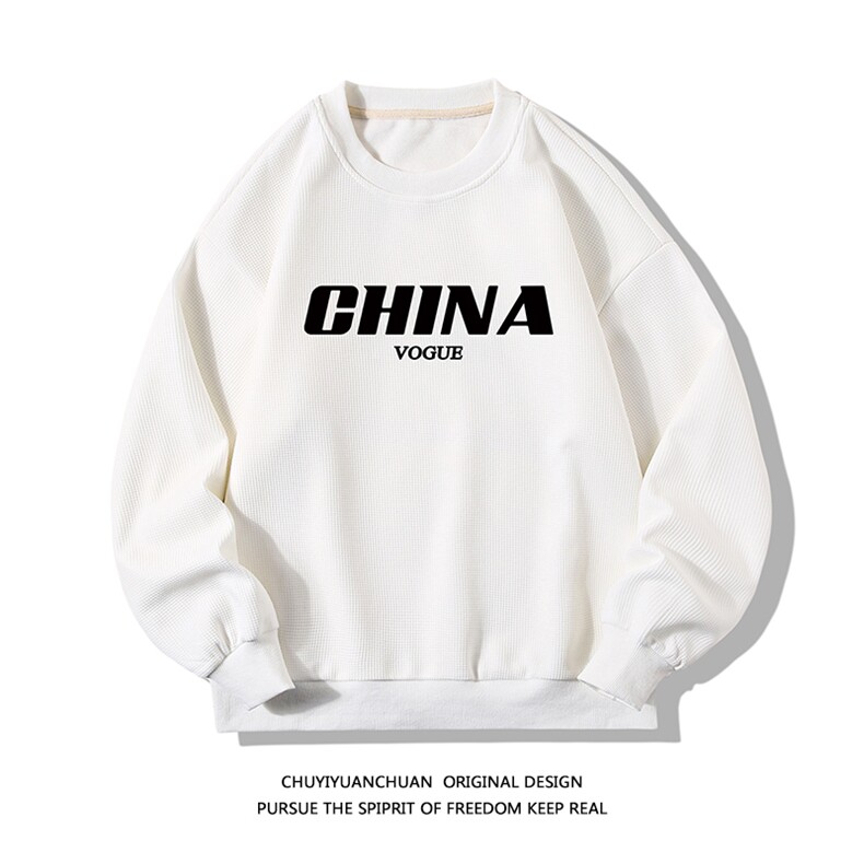华夫格卫衣圆领卫衣长袖t恤男外套白底HW76001-P30加绒款-P40,男装卫衣,电商A040A