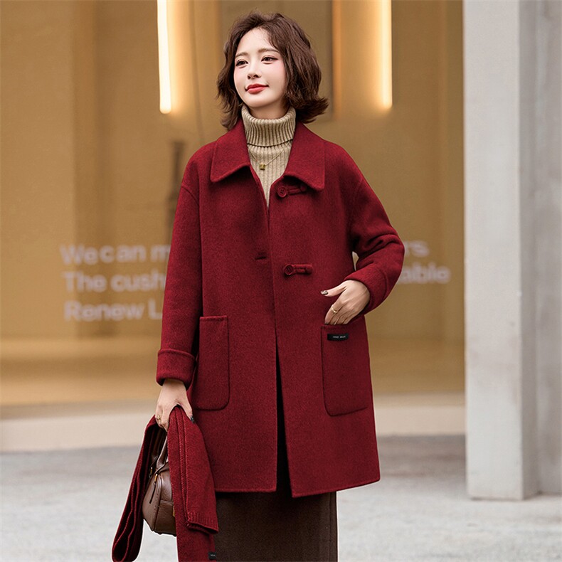 2025秋冬新款羊毛呢外套品牌女装宽松气质双面呢大衣中长,女装双面呢大衣,衣之秀