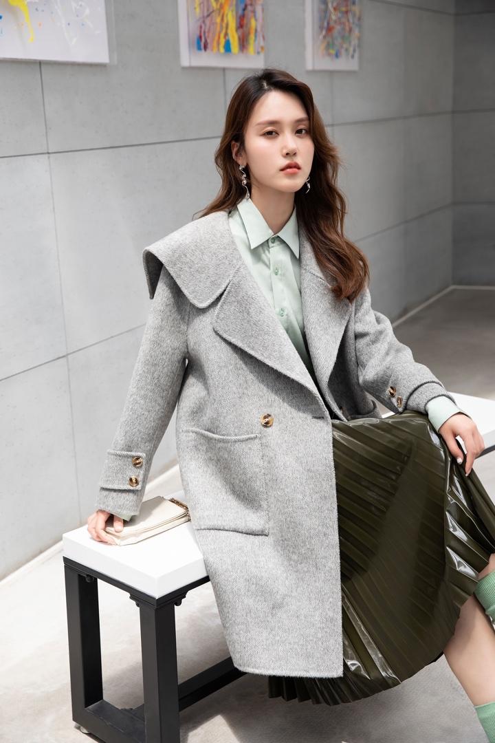 2022新款韩范儿海军领80%羊毛双面呢大衣,女装其它,L·H·X