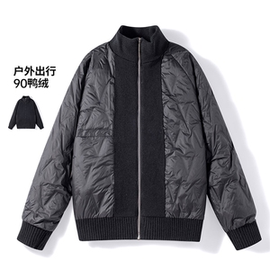 针织衫羽绒外套秋冬季新款美式潮牌立领羽绒夹克休闲宽松毛线衣