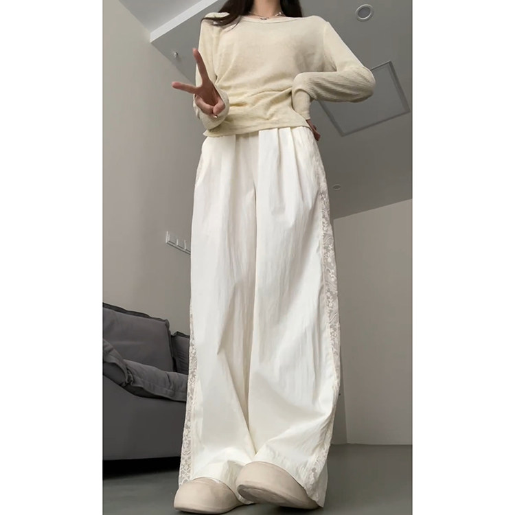 韩系肌理感奶油白花边镂空裤女春夏2025新款小个子蕾丝拼接休闲裤,男装休闲裤,星座506A