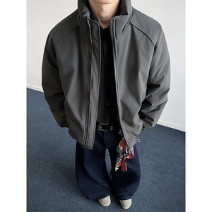 现货美式高街休闲夹克冬季三防立领纯色户外工装加厚棉服外套图片