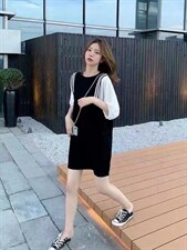 拼接雪纺袖连衣裙，女装连衣裙，依多坊