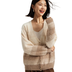 秋冬季羊绒休闲百搭时尚拉绒渐色开衫，女装羊绒衫，英集羊绒