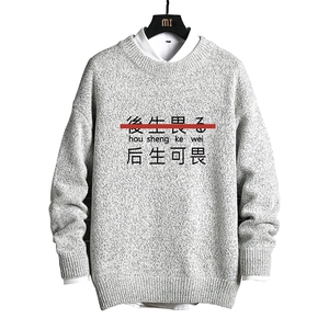 M19028-P45 加绒款-P65 加厚加绒毛衣男大码毛线衣男针织衫 网格图片