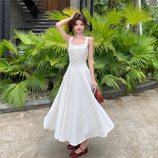 法式白色绝美显瘦连衣裙女2025夏季新款气质超好看海边度假风长裙，女装连衣裙，2C375