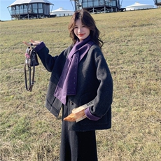 复古撞色双面羊绒大衣女2025秋冬新款独特别致小个子百搭毛呢外套，女装毛呢外套，慧尚2-185