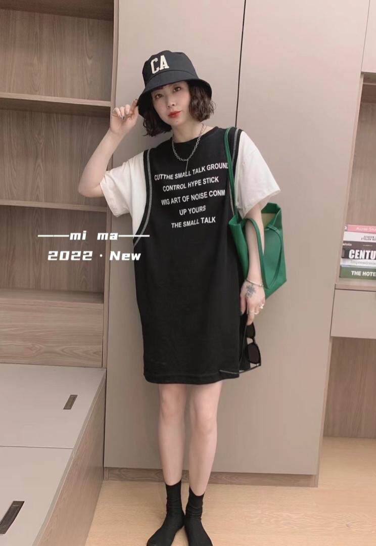 拼色休闲连衣裙，女装连衣裙，依多坊