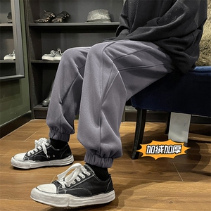 卫裤加绒加厚小众设计休闲束脚长裤K3694 B315 P55控68图片