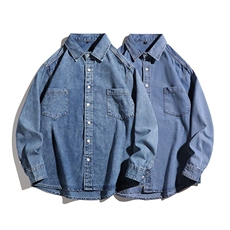 春季牛仔衬衫男日系潮牌cleanfit宽松休闲百搭衬衣外套CY1047-P60，男装衬衫，星座412-2
