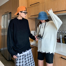 秋冬韩版潮流毛边做旧磨破情侣毛衣宽松个性打底针织衫QT802，男装针织衫/毛衣，星座1501