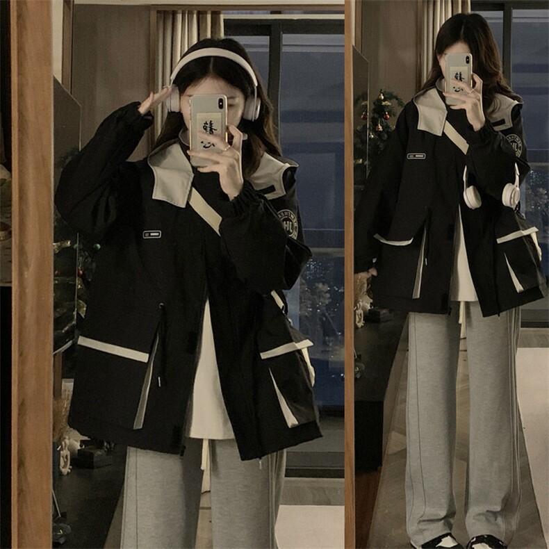 A395-P108 2024连帽冲锋衣外套宽松休闲户外登山服男女情侣外套图片