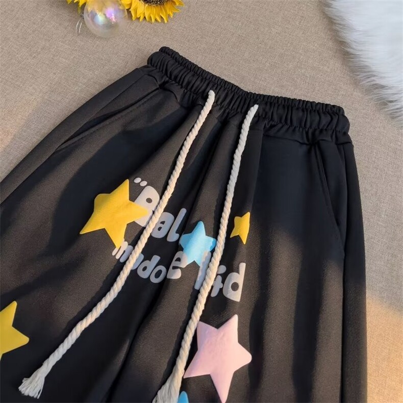 美式高街彩色星星发泡印花休闲短裤女夏潮牌运动五分裤K4225-P26,男装牛仔裤,星座412