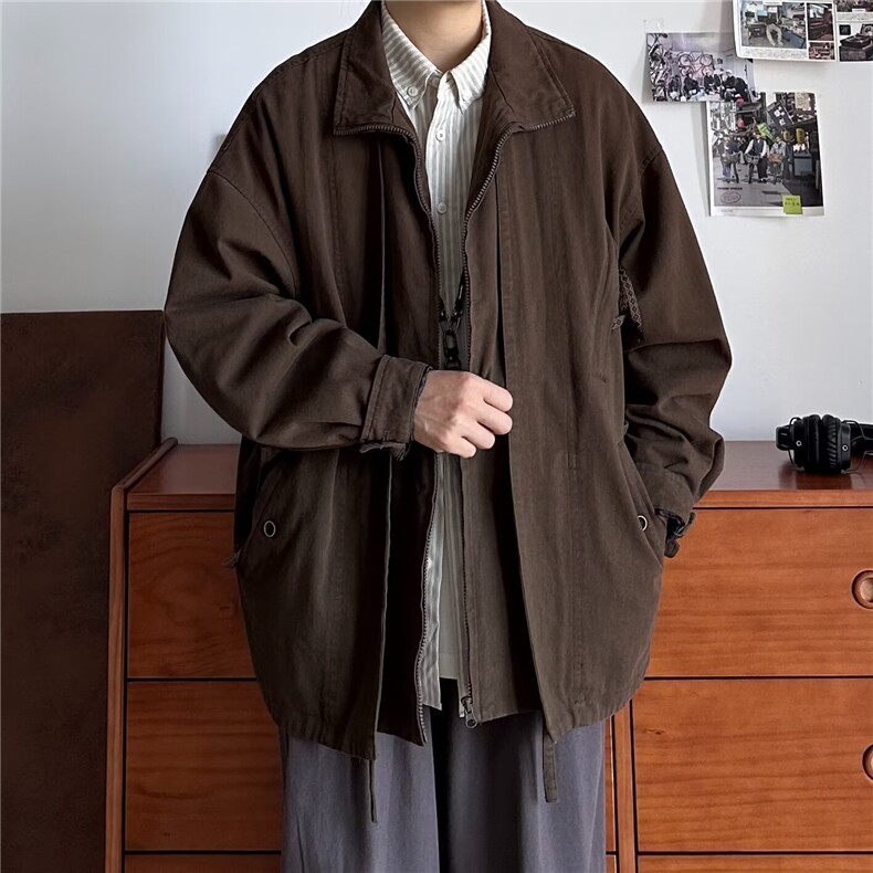 A126-P67 日系男装春秋复古纯色日潮少年感立领插肩宽松情侣夹克图片