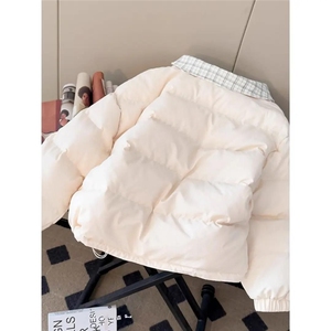 1506A/G78800/P89韩版格纹拼接翻领粉色棉服女冬季图片
