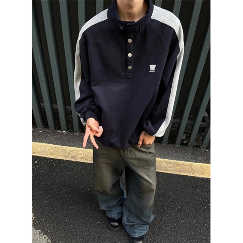春秋复古拼接立领休闲卫衣男女生宽松套头工装外套装上衣W6781,男装休闲套装,星座1116A（原606A-3）