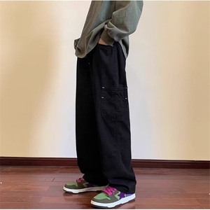 双膝伐木裤男生穿搭杏色裤子直筒宽松休闲工装裤夏 KY39图片
