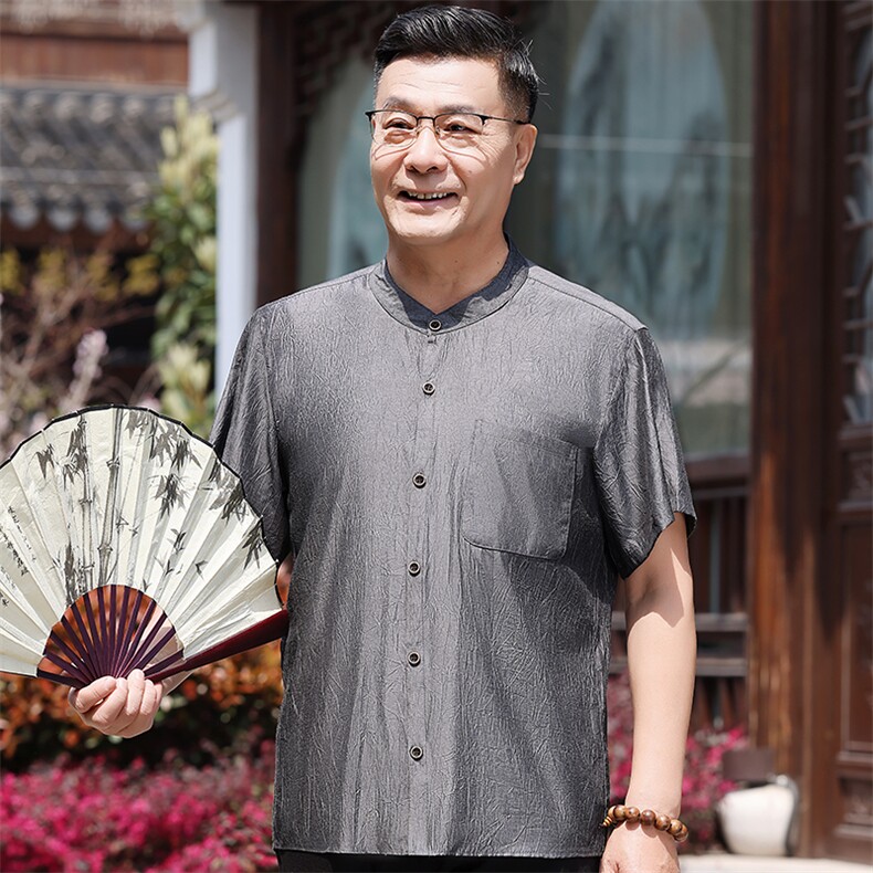 大量现货夏季男装中老年风短袖衬衫中年爸爸衬衫半袖上衣,男装衬衫,钱塘723