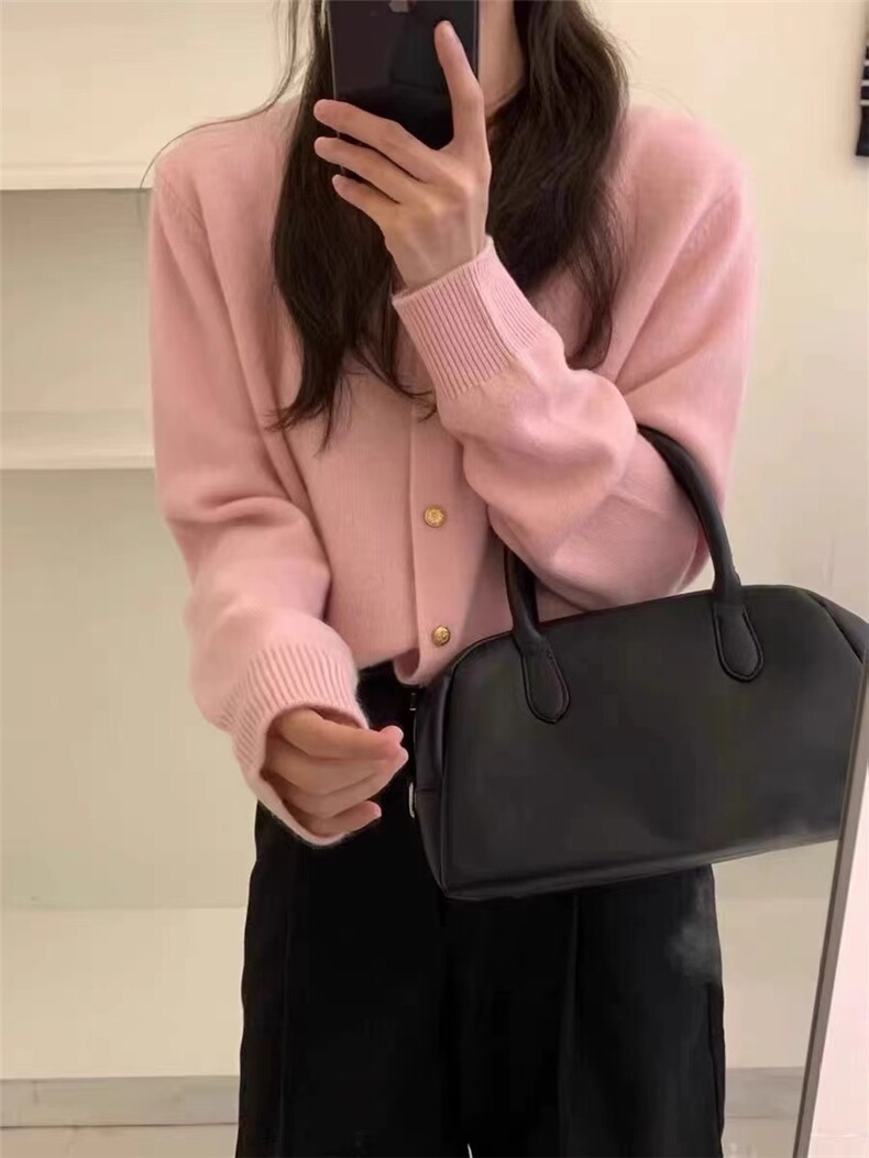 韩版小众温柔风毛衣开衫慵懒外套小个子粉色春秋新款针织上衣,针织衫/毛衣,半城羊绒