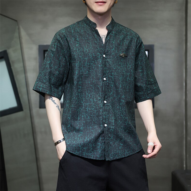 新中式提花风潮T恤短袖防香云纱龟裂纹汉服唐装T2418-P58,男装T恤,电商A227