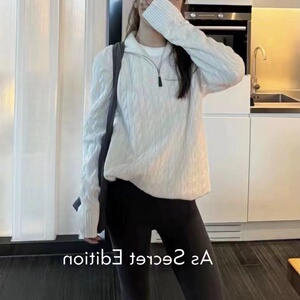 新款女士半开衫拉链毛衣麻花立领刺绣秋冬针织衫上衣图片