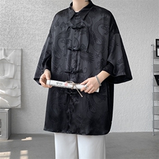 8XL-M特大码衬衫男新中式龙凤醋酸绸缎风外套五分袖CS513P45，男装衬衫，电商D206-1