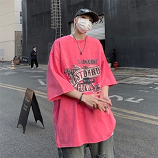 B239-1098-P38创意字母印花复古水洗做旧重磅落肩袖短袖T恤，男装T恤，星座514-2(原B239)