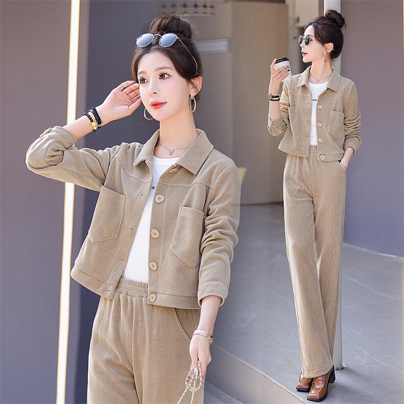 休闲套装女小个子2024春季新款时尚休闲洋气长袖短款上衣两件套,女装套装/套裙,梦依杭