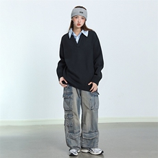立体美式复古设计感假两件毛衣秋冬新款宽松上衣CS0037，男装针织衫/毛衣，星座1206（原A206）