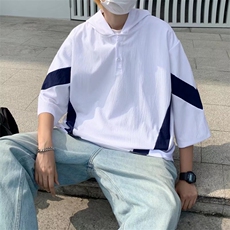 2023春秋季仿亚麻连帽短袖T恤黑男XD87P33，男装T恤，星座1116-2